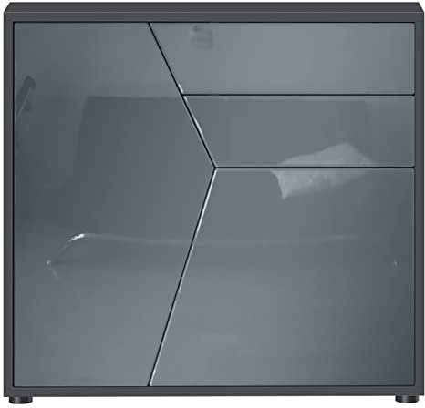Vladon Sideboard Benny, Made in Germany, Kommode mit 2 Türen und 2 Schubladen, Schwarz matt/Grau Hochglanz (79 x 74 x 36 cm)