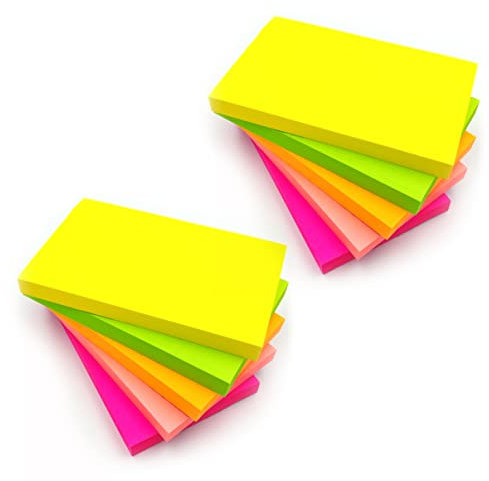 2 x 12 Blöcke, Neon, abnehmbare Haftnotizen, 76 mm x 127 mm, 100 Blatt pro Block, verschiedene fluoreszierende Farben, Gelb, Rosa, Grün, Orange, Pfirsich, Erinnerungen, Checklisten, Einkaufen. Listen