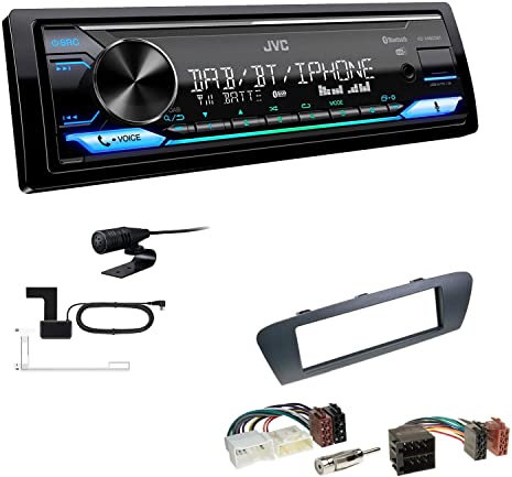 JVC KD-X482DBT 1-DIN Autoradio Media Receiver Digitalradio DAB+ Bluetooth Amazon Alexa USB Einbauset passend für Renault Scenic Grand Scenic ab 2009 dunkelgrau