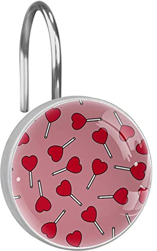 Candy Love Herz Duschvorhanghaken Ringe, Duschhaken für Badezimmer Duschstangen Vorhänge, Set mit 12 Haken