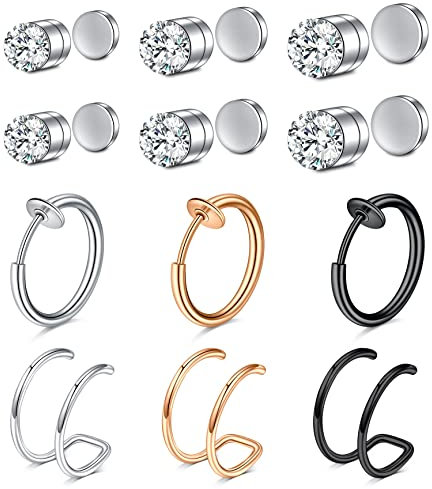Rajnard Faux Piercing Nez Anneaux Faux Piercing Septum Acier Chirurgical Faux Piercing Helix Cartilage Levre Bijoux de Piercing pour Femme Homme 12piece