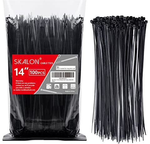 SKALON - 100 Stück Kabelbinder mit 35,6 cm (14 Zoll), Schwarz, Zugfestigkeit von 50 lbs, UV-beständige Kabelbinder für den Innen- und Außenbereich