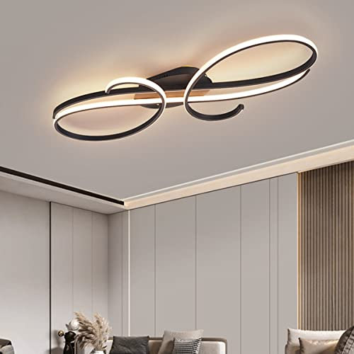 Bellastein LED Design Deckenlampe Modern Wohnzimmer Pendelleuchte Dimmbar Esszimmer Hängelampe Metall Chrom Deckenleuchte für Esszimmer Schlafzimmer Wohnzimmer (Schwarz, L60cm)