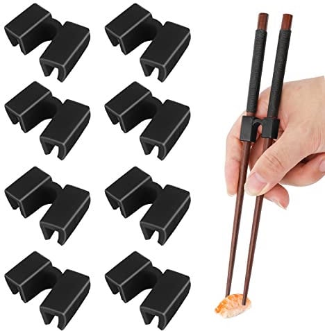 WOOXDYUK 8 ayudantes para palillos auxiliares, pinzas de plástico, fáciles de usar, para sujetar cosas, niños y adultos practican con palillos (negro)