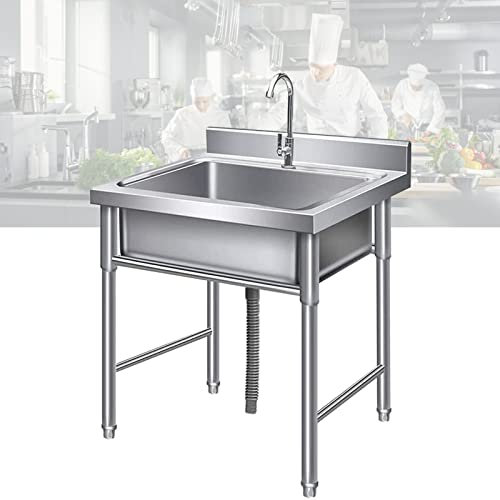 Edelstahl Spüle Freistehend 1 Fach Gewerbliche Küchenspüle Einzelne Schüssel Spültisch Gastrospüle für drinnen und draußen, Bar, Restaurant, Küche, Wäscherei