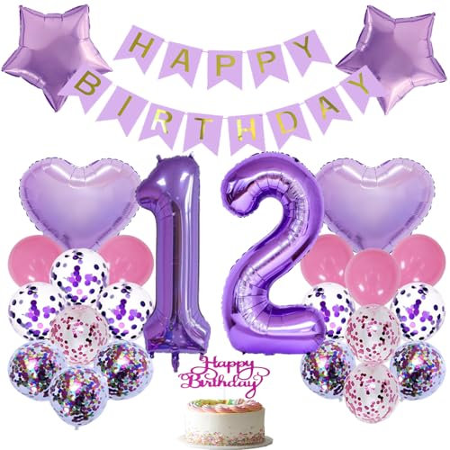 Luftballon 12 Geburtstag Lila Folienballon 12 jahre Geburtstag dekoration mädchen Luftballons Lila Geburtstag Happy Birthday Folienballon 12 Geburtstagsdeko Mädchen Geburtstag Deko Mädchen lila