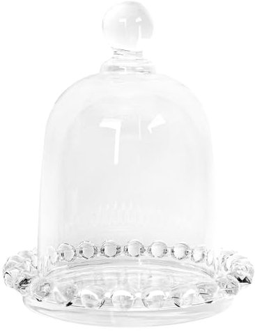 Luxshiny Glass Cake Dome Small Cake Display Cover with Ceramic Serving Tray Globe Dome Bell Jar Glass Candle Cup for Dessert Fruits(11.5x9.5cm)