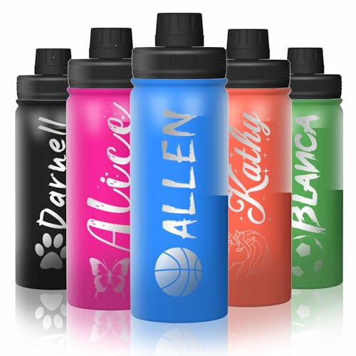 LLLGSH Personalisierte Aluminium Trinkflasche mit Name - Individuelle Sportflasche mit Gravur Namen Muster - Personalisierte Thermosflasche für Männer, Frauen, Mädchen, Jungen, Büro, Schule - 500ml