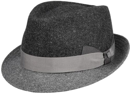 LIERYS Classic Twotone Trilby Wollhut Fedora Stil Meliert Mehrfarbig Made in Italy Damen Herren Herbst Winter grau L (59-60 cm)