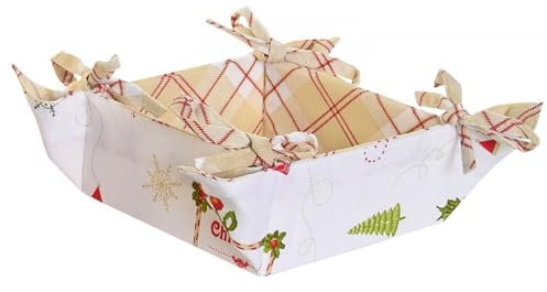Hogar y Mas Cesta Pan NAVIDEÑO Centro Mesa ALGODÓN 31X31X8CM - Blanco