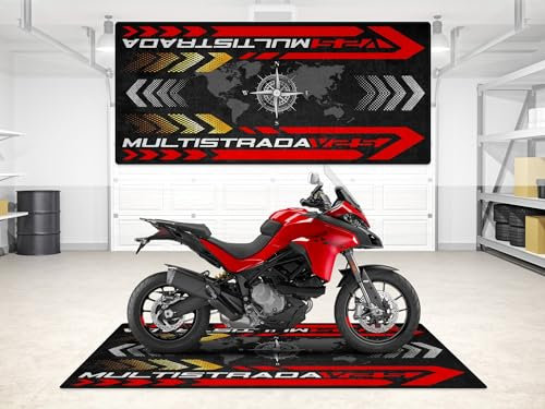 wibeart MPM Motorradmatte für Multistrada V2 S. Waschbare, rutschfeste, öl- und Wasserabweisende Parkmatte für Garage, Ausstellungsraum und Wer | Ducati Rot - Größe 1: 86.6 x 39.4/220 x 100 cm