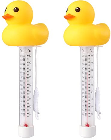 Lot de 2 thermomètres flottants pour piscine, motif canard jaune, lectures précises de la température de l'eau, incassables avec ficelle pour thermomètre d'aquarium pour extérieur et intérieur