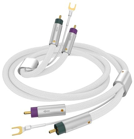 Tertullus Cable de audio con toma de tierra, 1,5 m, blindaje plateado, cable de brazo de tono OFC chapado en plata, cable RCA RCA a tierra, conectores dorados para amplificador tocadiscos (2 RCA a 2