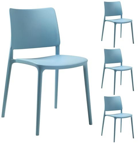 PAPATYA Joy-S 4er-Set Designer- Kunststoffstuhl, 200 kg belastbar, Leichter stapelbar Gartenstuhl, wetterfester Balkonstuhl, Terrassenstuhl, Hotelstühle, Restaurantstühle, Stapelstuhl (Aquablau)