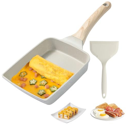 Poele Omelette Japonaise, Poêle À Tamagoyaki Avec Spatule En Silicone,Poêle À Omelette Rectangulaire Avec Manche En Bois Peut Être Utilisé Comme Petite Poêle Poêle À Omelette(5.90 * 7.08 * 1.57inch)
