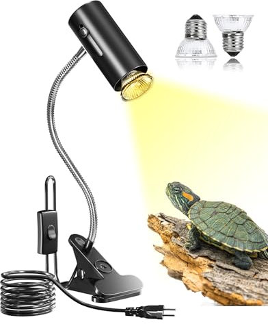BrightArk Schildkröte Wärmelampe Terrarium Lampe 50W UVA/UVB Reptilien WäRmelampe mit verstellbarem Clip E27 Lampenfassung Sockel für Schildkröte Spinne Eidechse Schlange Amphibien(2 Birnen enthalten)