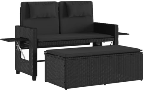vidaXL Gartenbank Verstellbar mit Kissen Schwarz Poly Rattan
