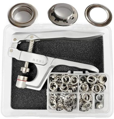 Ösenzange 10mm Ösen-Set mit Werkzeug Silver Ösen-Einstellwerkzeug für Schnürsenkel, Kleidung, Rucksack, Schuhleder, Außenwerbung, Tüllen