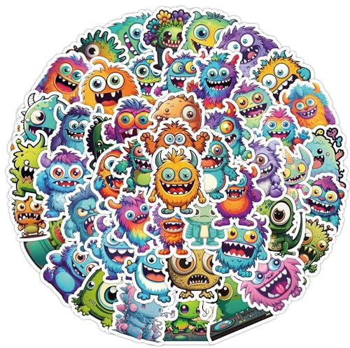 50 Stück Süßes Kleines Monster Aufkleber für Wasserflaschen, Skateboard, Gepäck, Computer, Scrapbook Aufkleber, Laptop Aufkleber für Kinder und Teenager
