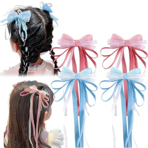 WJRQD Set 4 Fermagli Capelli Fiocco - Eleganti Mollette Nastro Raso Donna Accessori - Clip Ponytail e Regalo Ragazze.