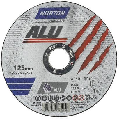 Norton Lot de 5 disques à tronçonner en aluminium A 36 Q - Diamètre au choix : 180 x 2,5 x 22,23 mm