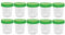 HaseMed Lot de 10 gobelets à urine de qualité supérieure - 125 ml - Couvercle à visser - Vert - Gradué jusqu'à 100 ml - Anti-fuite - Inscriptible - Passe au congélateur