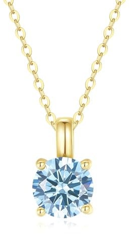 GAVU Kristall Halskette für Damen silber 925 mit Aquamarinblauem Zirkonia Anhänger, Vergoldete Kette