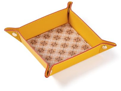 Vee Schmucktablett,Blatt-Schmuckschale aus PU Leder,Schlüsselablage Lederschale für Schmuck Schlüssel Münzen Uhren Armband,Dekorativ Tablett für Nachttisch,Diele,Kommode,Geschenkideen(Gelb)
