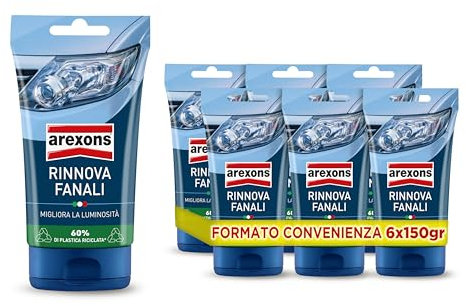AREXONS RINNOVA FANALI Lucida Fari Auto, Pasta per Lucidatura Fanali Opacizzati e Plastica Lucida, Rinnova Fari, Migliora Visibilità, 6 x 150 gr