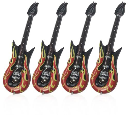 4 Stück Luftgitarren Zum Aufblasen, Aufblasbare Gitarre, Aufblasbar Luftgitarre Rock, Kinder Party Gitarrendekor, Aufblasbarer Band Deko, Dekoration Gitarren Requisiten für Mottopartys, Karneval