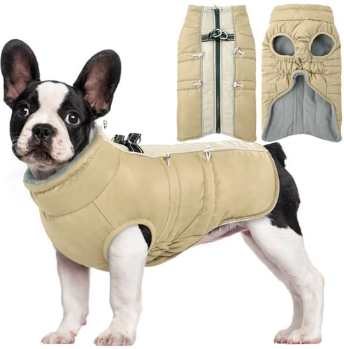 Hjyokuso Hundemantel Wasserdicht, Hundejacke Winter, Hundemantel Mit Geschirr Für Kleine Mittelgroße Grosse Hunde, Winddichte Wintermantel Hund Mit Reflektorstreifen Und ReißVerschluss - L