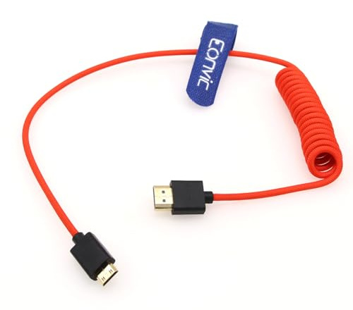 Eonvic 2.1 HDMI 8K HDMI Male to Mini HDMI Male Cable High Speed Extender Cable for Canon Nikon Panasonic GH3 Monitor (Red Coiled 50cm)