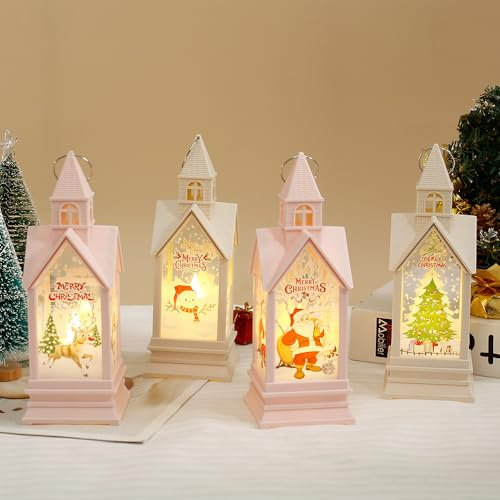 KUWUNG 4 Stück Weihnachtsdeko Laterne Weihnachtslaterne, 18cm LED Weihnachten Deko mit Warmweißes Licht, Beleuchtete Windlicht Batteriebetrieben, Weihnachtsdeko Innen für Tischdeko[Energieklasse A+++]