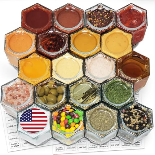 Lot de 20 grands pots à épices magnétiques de 113,4 g pour réfrigérateur, couvercles magnétiques, étiquettes à épices en verre pour camping-car, remorque, cuisine, réfrigérateur, montage mural