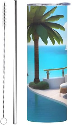 YYHWHJDE Love Island on The S Printed Quality Stainless Steel Mug 20oz with Straw Suitable for cafes Offices Cars