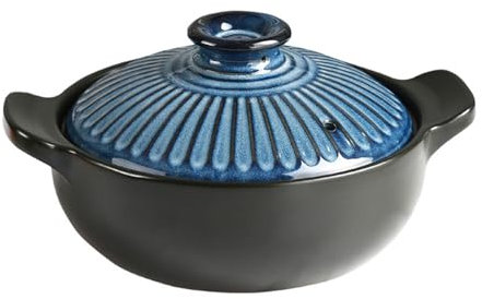 ollas de barro para cocinar Cacerola pequeña de cerámica for cocinar, olla de barro, olla de barro con tapa, utensilios de cocina de cerámica for cocinar sopa, carne, arroz, azul, 2,5 l(Blue,1.5L)