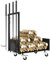 Outsunny Kaminholzregal 48 x 30 x 76 cm Brennholzregal mit Rädern, Schaufel, Besen, Schürhaken, Zange, Seitenhaken, Feuerholzregal für Outdoor, Indoor, Metall, Schwarz