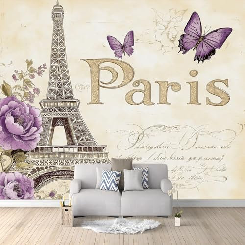 Papier Peint Panoramique 3D Paris Tour Eiffel 200x140 cm Papier Peint Photo Mural Intissé, Poster Tapisserie Mural Personnalisé 3D Pour Salon Chambre Décoration Murale