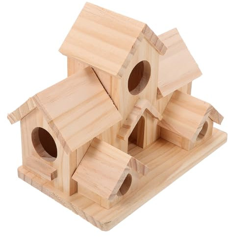 VILLFUL Casetta Per Uccelli in Legno A 6 Fori Esterna Design Rustico Casa Per Piccoli Uccelli Come Colibrì E Fringuelli Appendibile Per Giardini E Balconi