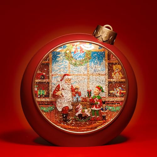 SIKORA WL02 LED Schneelaterne Wasserlaterne Weihnachtskugel rund rot mit aufwirbelnden Flocken und Musik