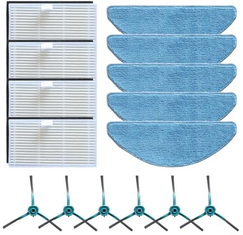 15 Stück Ersatzteile, Zubehör passend für MEDION X41 SW+ / X42 SW+ / MD 11916 / MD 14841 / MD 12034 Roboter-Staubsauger, inklusive 4 HEPA-Filter, 5 Mopptücher, 6 Seitenbürsten