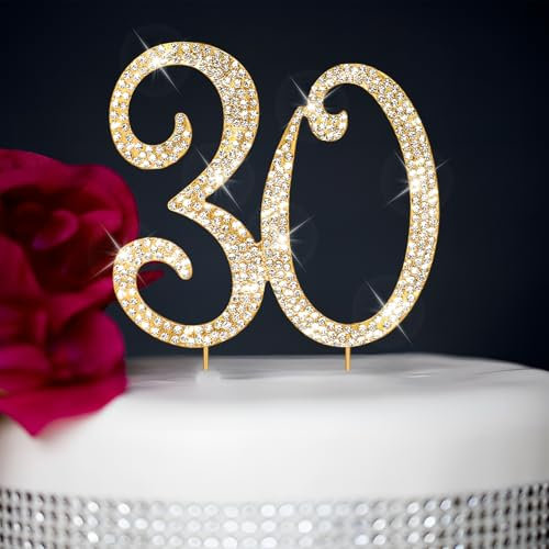 CIEHER Tortenaufsatz zum 30. Geburtstag, Metall, Strasssteine, Premium-Kuchenaufsätze zum 30. Geburtstag, goldene Dekoration für Frauen