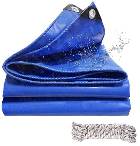 Gewebeplane 100 x 120 cm Wetterfeste Strapazierfähige, Schutzplane Abdeckfolie Robuste Gewebeplane mit Verstärkte Gummiecken & Ösen für Dächern/Terrassen/Schwimmbädern, Blau
