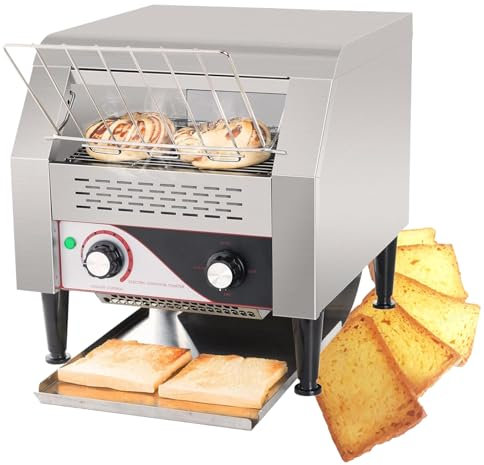 ZEEKYFOR Tostapane a Nastro da Banco 300-450 Fette/Ora, Forno Tostapane a Nastro Commerciale per Pane, Panini, Bagel, Cibo al Forno, Regolazioni a 7 Livelli,300 Slices