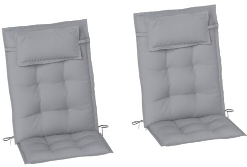 Outsunny 2er Set Auflage für Sonnenliege Wasserabweisend Liegenauflage für Gartenliege Polsterauflage für Strandliege Liegestuhl Kissen Polster für Gartenmöbel Auflagen 50x116x5 cm, Hellgrau