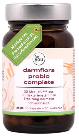 for you darmflora probio complete 30 Kapseln – 30 Bakterienstämme | 30 Mrd. Bakterienkulturen aus 5 Gattungen, magensaftresistent, mit Akazienfaser – Biotin & Niacin