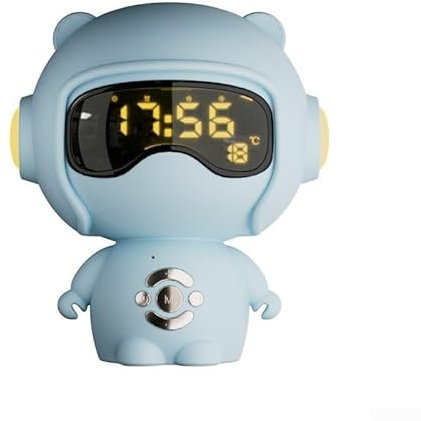 Niedlicher LED-Wecker für Kinder im Cartoon-Stil mit interaktiven Klängen und drei entspannenden Lichtmodi (blau)