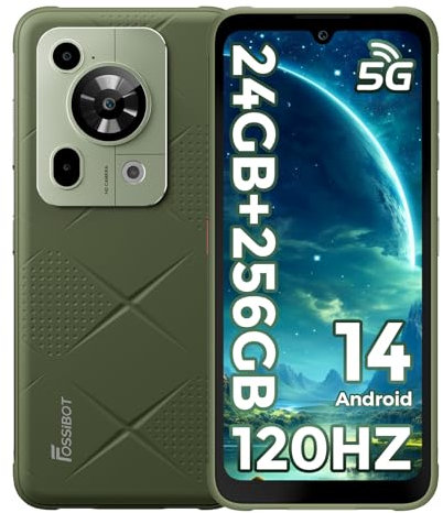 FOSSiBOT F112 Pro 5G Outdoor Smartphone ohne Vertrag, Robustes Handy 2025 mit 24GB RAM + 256GB ROM, 6,88 HD+ 120Hz Display, 7150mAh Akku, Dimensity 6300, 50MP Kamera, NFC, IP68/IP69K (Grün)