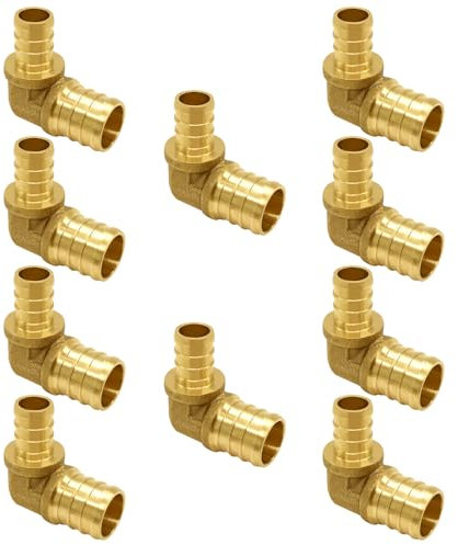 Uenede 10 Stück LF Messing 3/4 auf 1/2 Zoll PEX Reduzierstück 90 Grad Winkelstück Kupplung Rohr Crimp Fitting