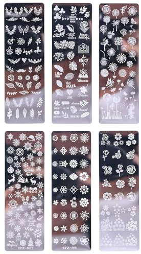 6 Stück Set Nail Art Stamping Stempel, Template Schablonen für Nägel, Nägel und Stempel Stamper Scraper Maniküre für Nägel